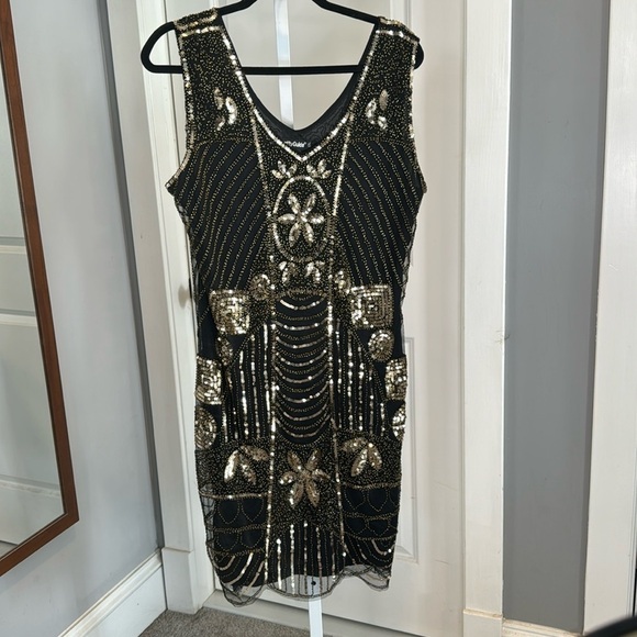 Pretty Guide Black and Gold Sequin tank dress XXL new year holiday formal - Picture 2 of 15